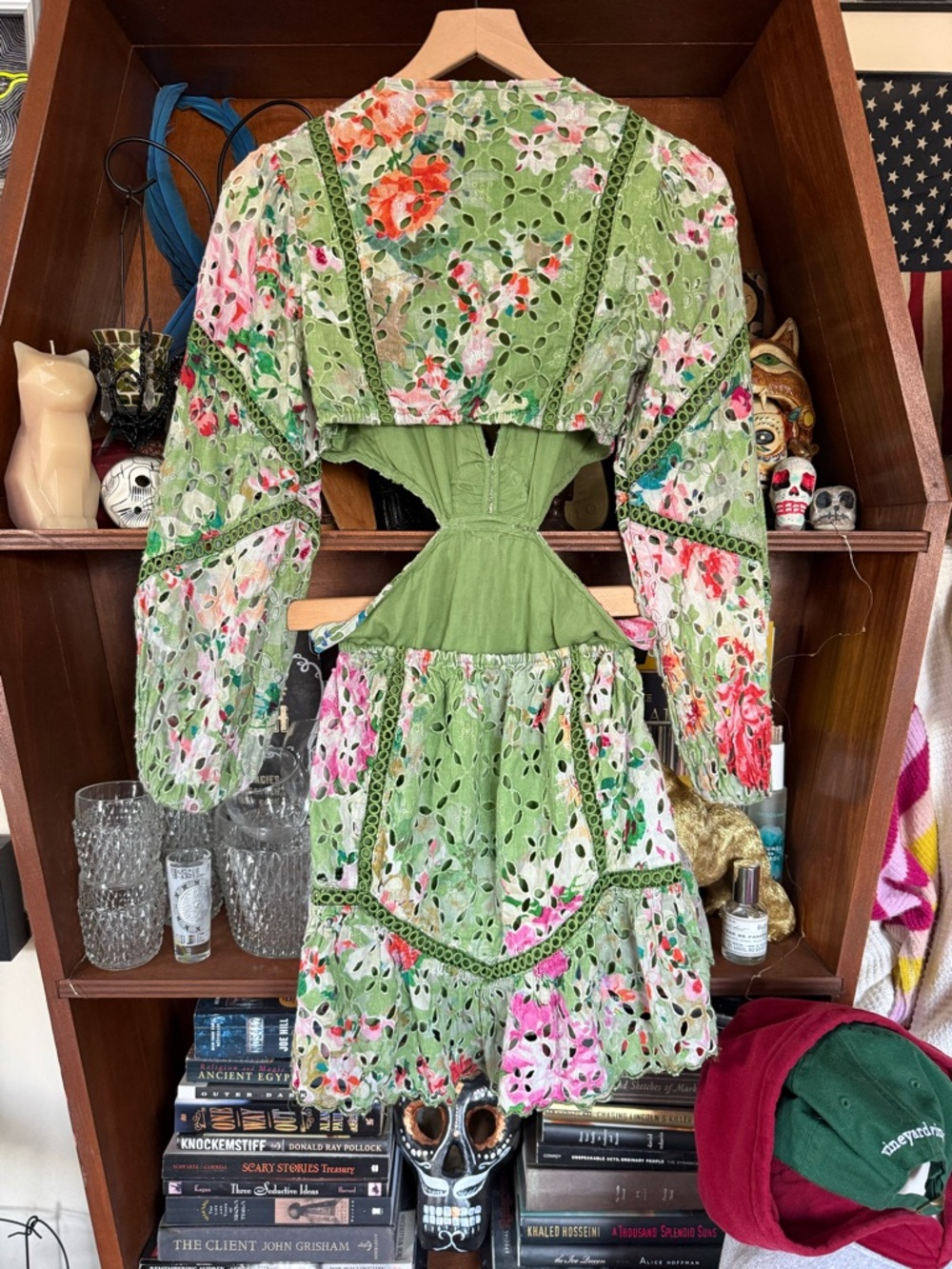 HEMANT & NANDITA - Green Floral Cutout Mini Dress - Women’s Small 2/4 - Picture 7 of 9